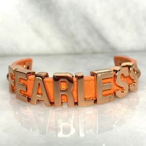 BCBGeneration FEARLESS Slide Charm Leather Snap Cuff Bracelet Orange RoseGold OS